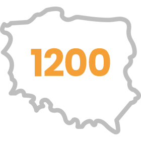 Ikona przedstawiająca kształt Polski z wpisaną liczbą 1200
