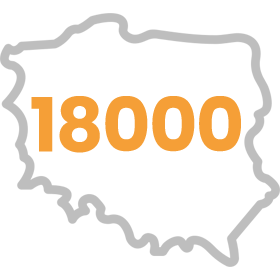 Ikona przedstawiająca mapę polski z wpisaną liczbą 18000