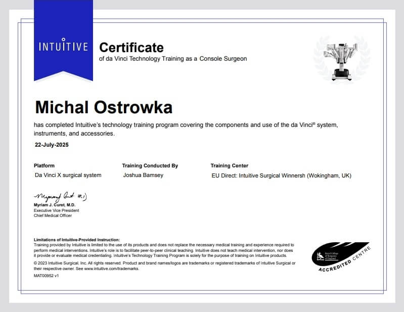 Certyfikat Michał Ostrowka