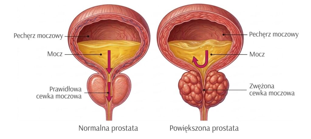 Porównanie zdrowej i powiększonej prostaty