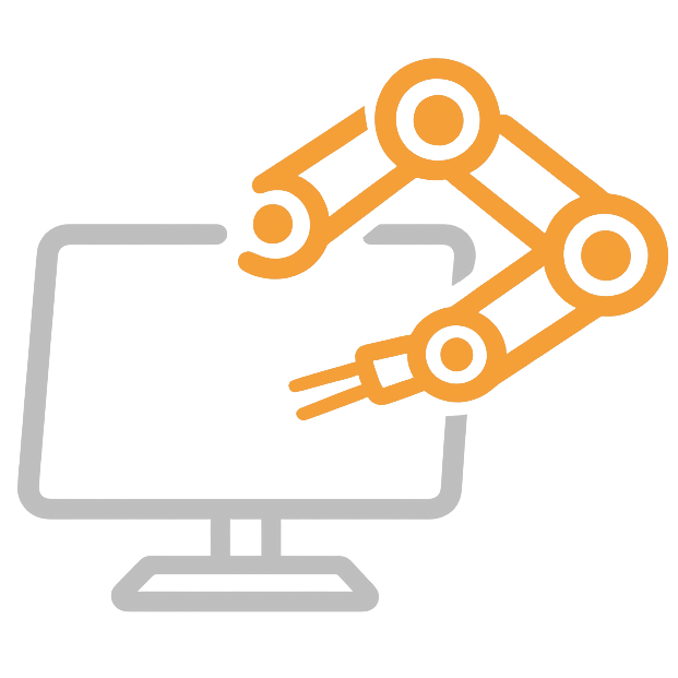 Ikona przedstawiająca ekran i ramię robota